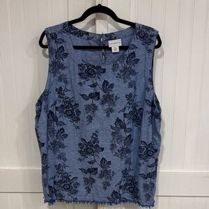 Liz Claiborne: Blue Floral Sleeveless top with fringe hem size XXL